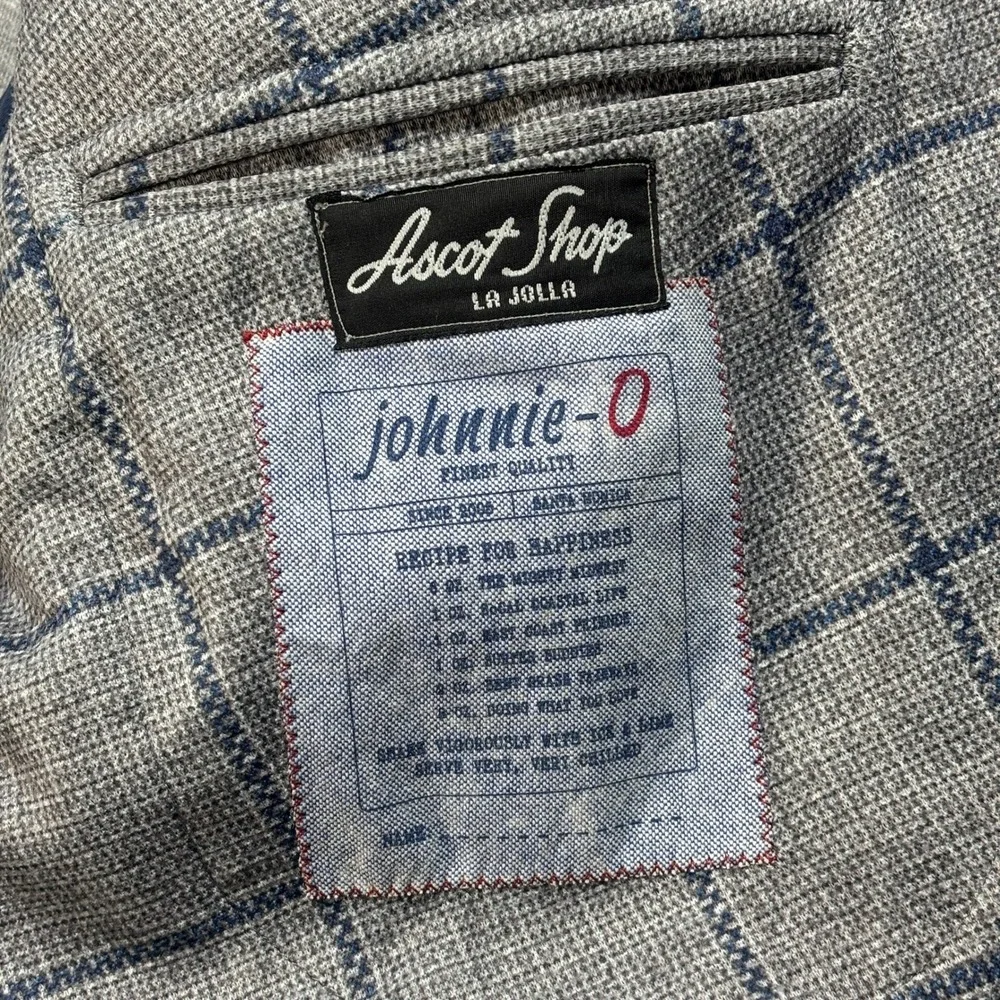 Johnnie-O Ascot Shop La Jolla Men's 42R Blazer Sport Coat Grey Blue Windowpane